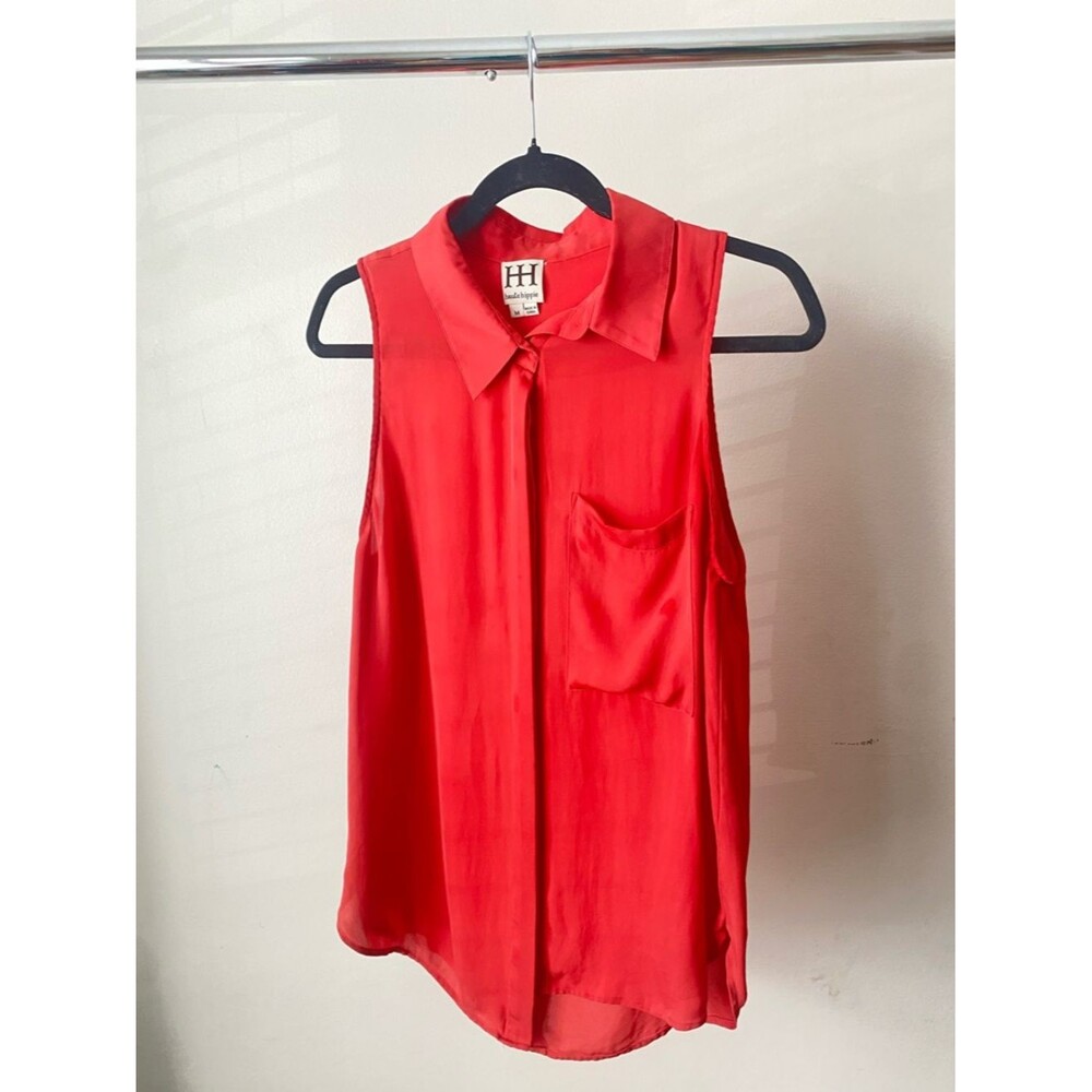 Haute Hippie Red Sleeveless Collared Silk Camisole